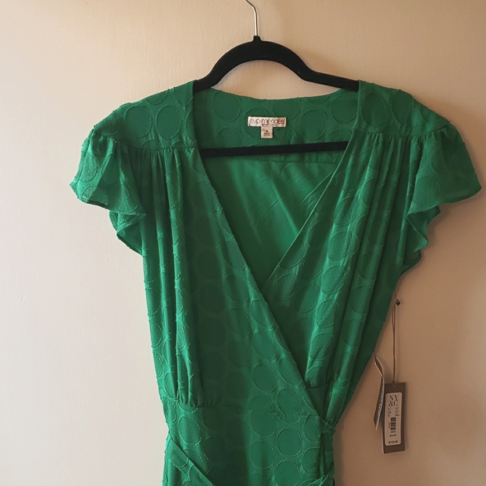 Eva Mendes Wrap Flutter Sleeve Maxi Dress